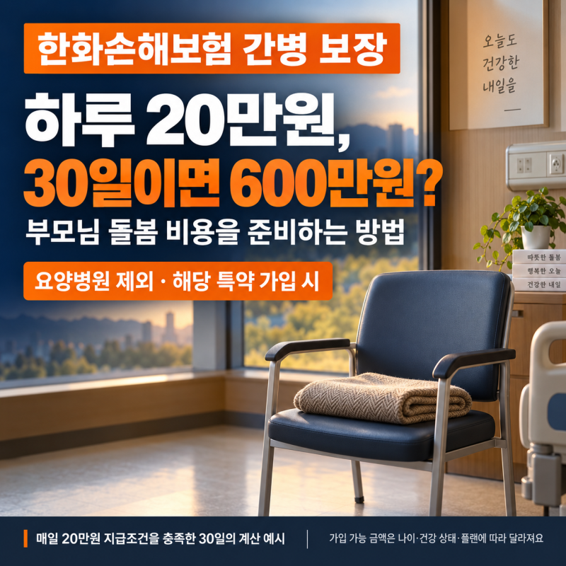 간병비 하루 20만원, 30일이면 600만원? 한화손보 간병인보험으로 준비할 수 있을까요?