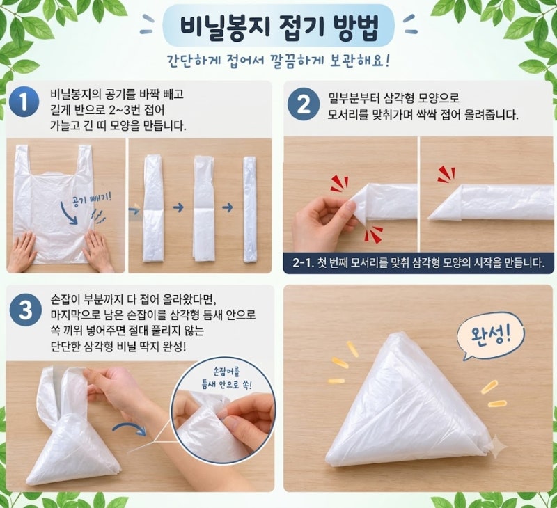 "서랍 속 굴러다니는 봉지 싹 정리!" 배달 비닐봉지 10초 접기 정리법 & 실용 활용 200%