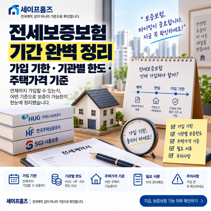전세보증보험 기간 완벽 정리: 가입 기한·기관별 한도·주택가격 기준