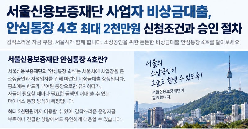 서울신용보증재단 사업자 비상금대출, 안심통장 4호 최대 2천만원 신청자격