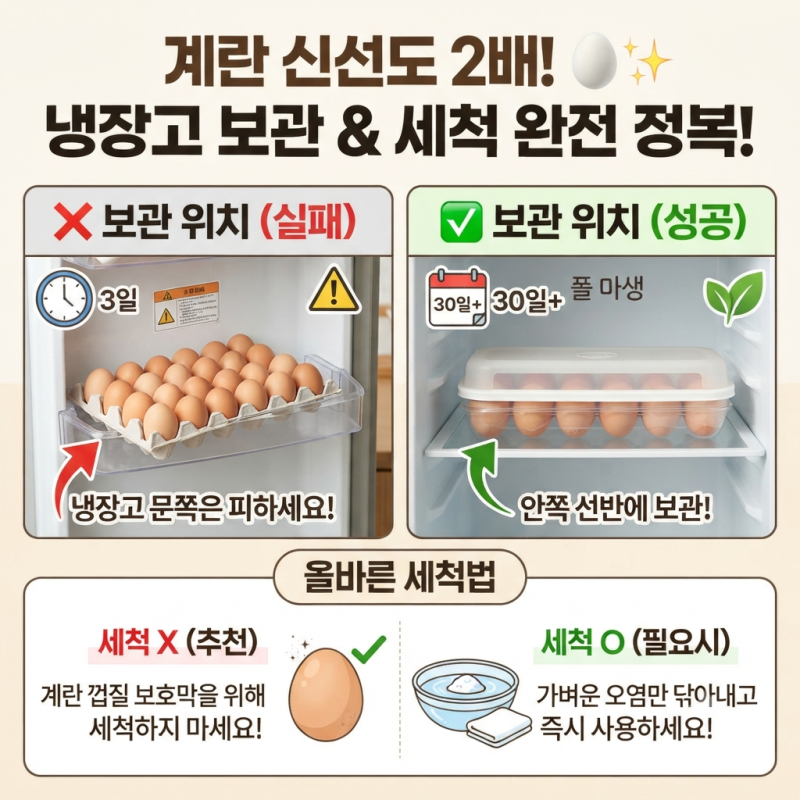 계란 신선도 오래 유지하는 냉장고 보관 위치와 올바른 세척법
