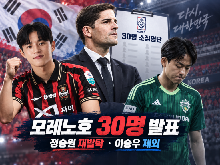 이승우 불발·정승원 발탁, 모레노호 명단 확정… 해외파 18명·K리거 12명 등 30명, 박태준·김....