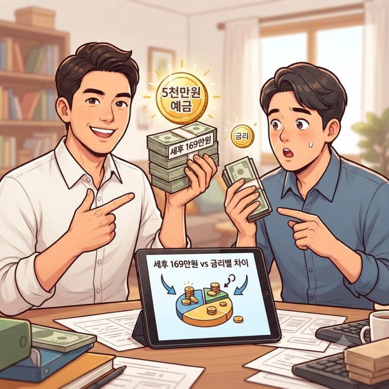 5천만원 예금 이자 얼마일까? 2026년 세후 169만원과 금리별 차이