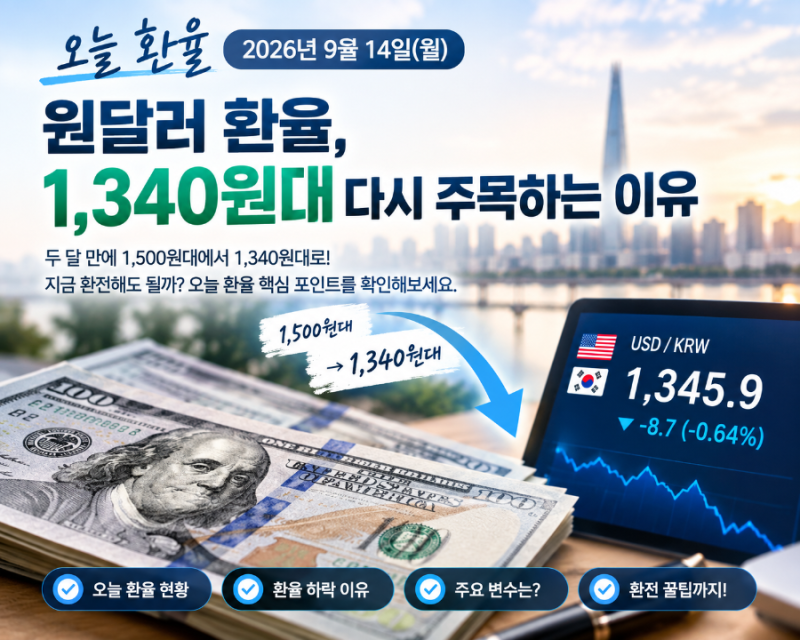 오늘 환율 2026년 9월 14일｜원달러 환율 1340원대, 지금 달러 사도 될까?