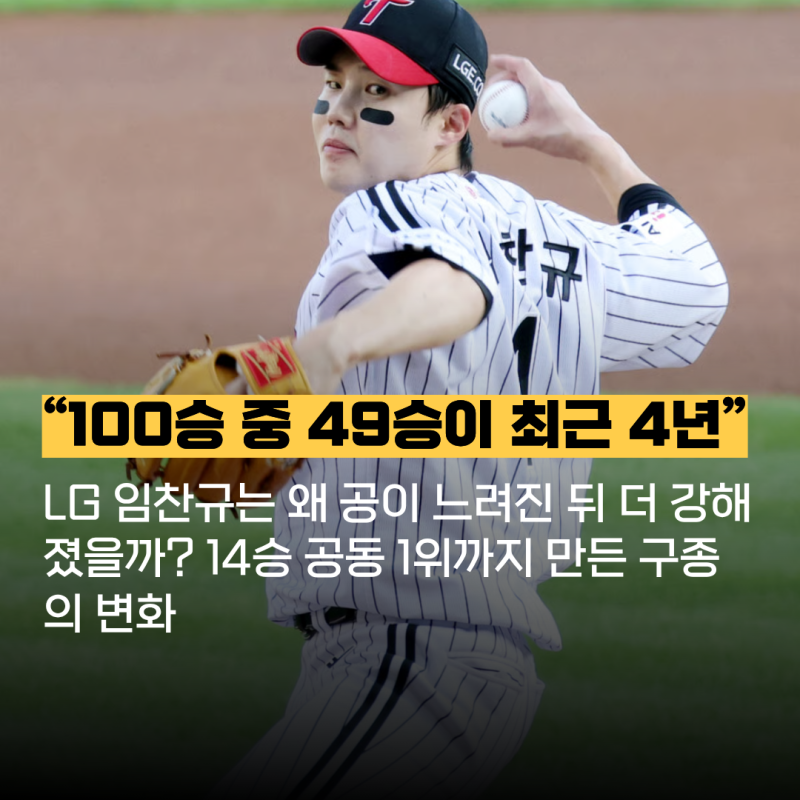 “100승 중 49승이 최근 4년” LG 임찬규는 왜 공이 느려진 뒤 더 강해졌을까? 14승 공동 1위까지....