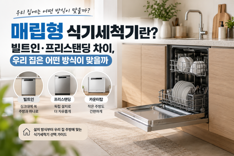 매립형 식기세척기란? 빌트인·프리스탠딩 차이, 우리 집은 어떤 방식이 맞을까