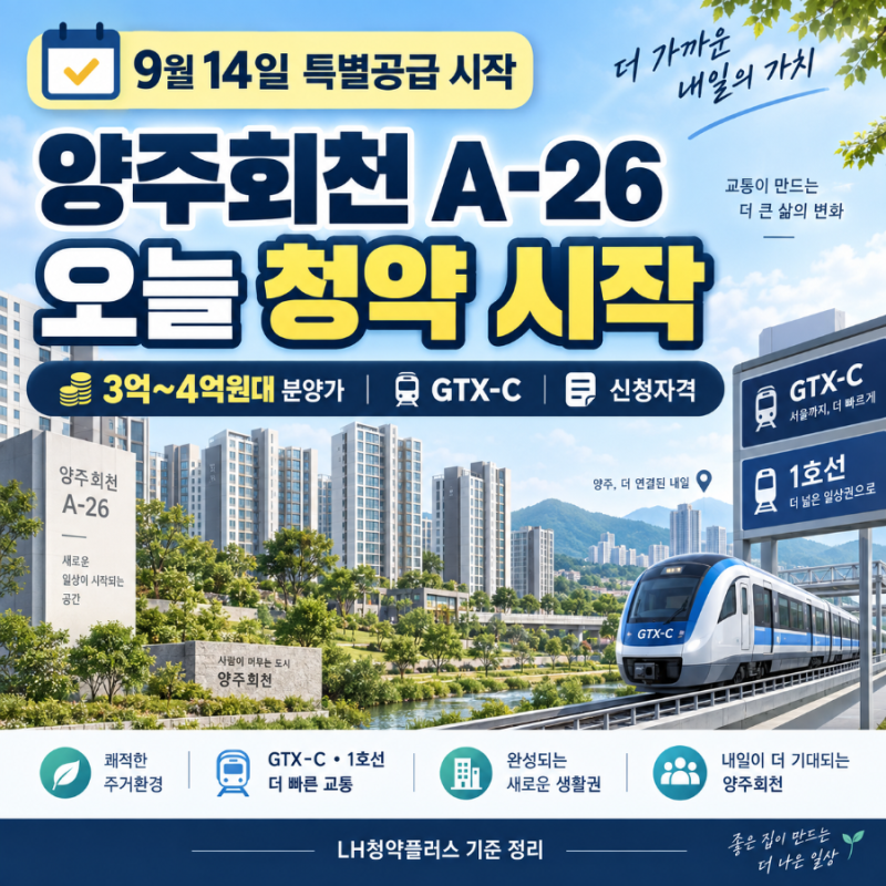 양주회천 A-26 오늘 청약 시작, 3억~4억원대 분양가·GTX-C·신청자격