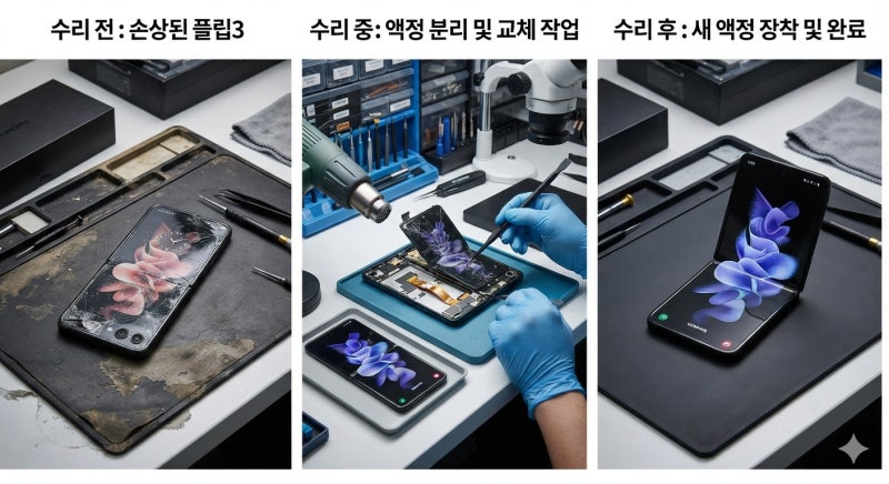 [갤럭시 Z플립3 액정 교체] 제주도에서 소문 듣고 찾아오신 고객님! 플립3 액정 수리도 역시 ....
