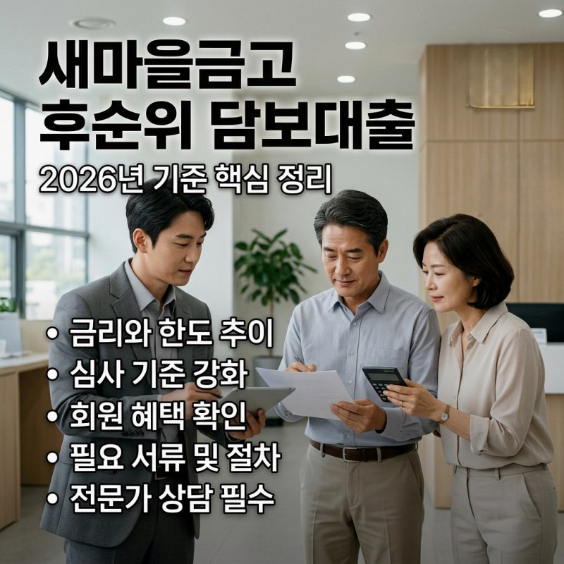 새마을금고 후순위 담보대출이 저렴하다는데 어떤 조건이 필요한가