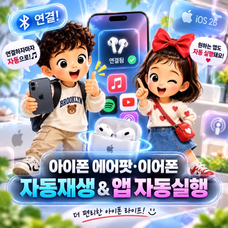아이폰 에어팟·이어폰 연결하자마자 음악 자동재생! 아이폰에서 원하는 앱까지 자동 실행하....