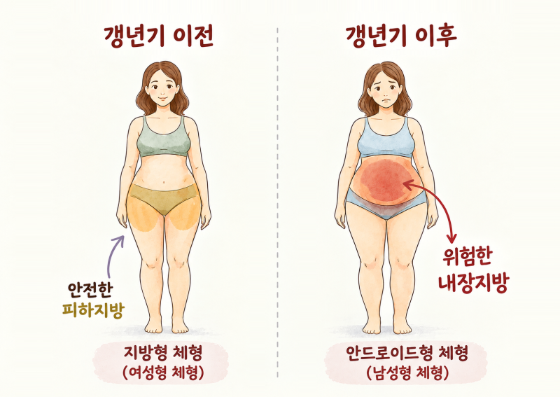 [갱년기, 내 몸 왜 이래? ①] 똑같이 먹어도 더 살찌는 이유, 에스트로겐과 내장지방의 불협화....