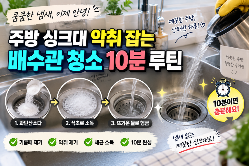주방 싱크대 악취 잡는 배수관 청소 10분 루틴