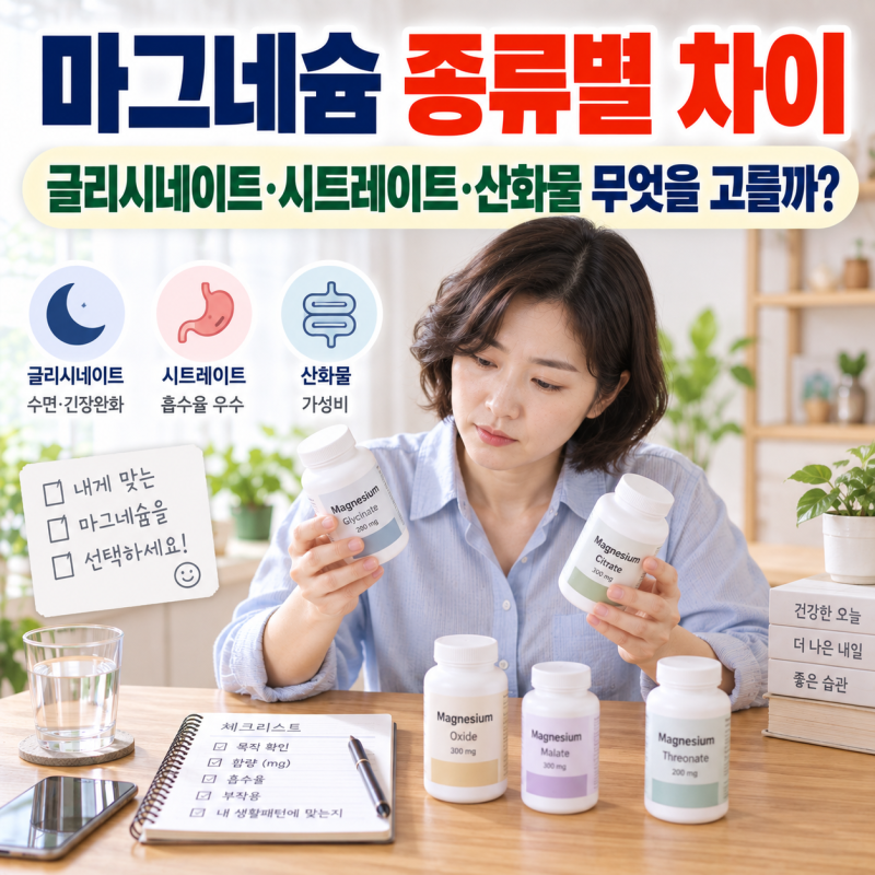 마그네슘 어떤 걸 골라야 할까? 종류별 흡수율·함량·복용시간 총정리