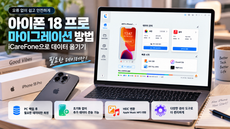 아이폰 18 프로 마이그레이션 방법 오류 없이 iCareFone으로 데이터 옮기기