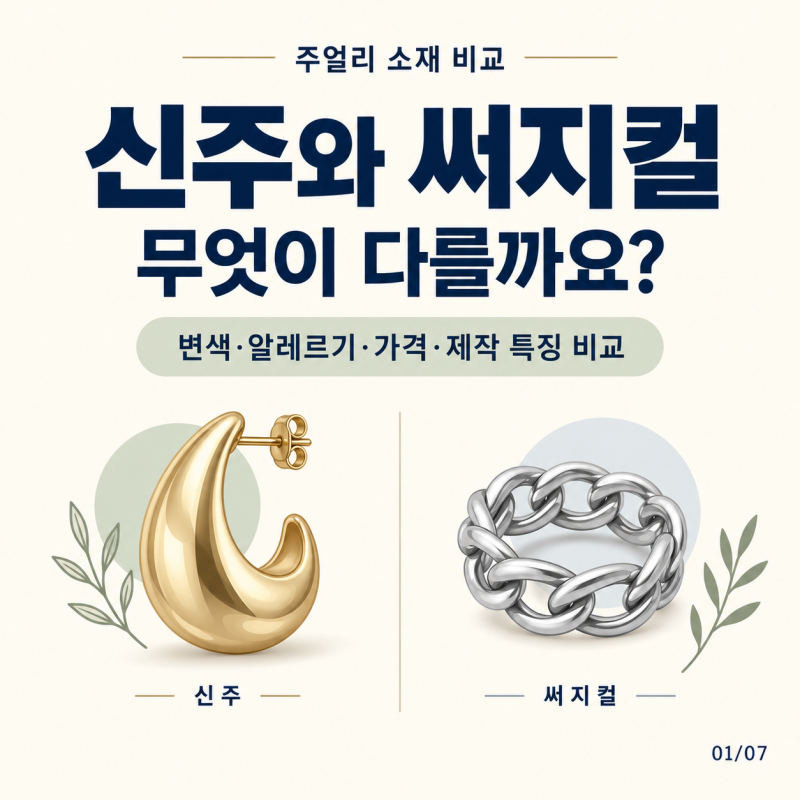 [더블젠] 신주와 써지컬의 차이｜변색·알레르기·가격·주얼리 제작 특징 비교