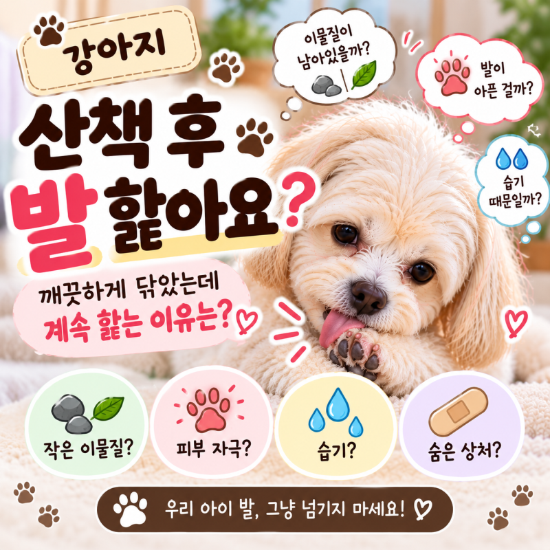 강아지 산책 후 발 핥아요, 깨끗하게 닦았는데 계속 핥는 이유는?