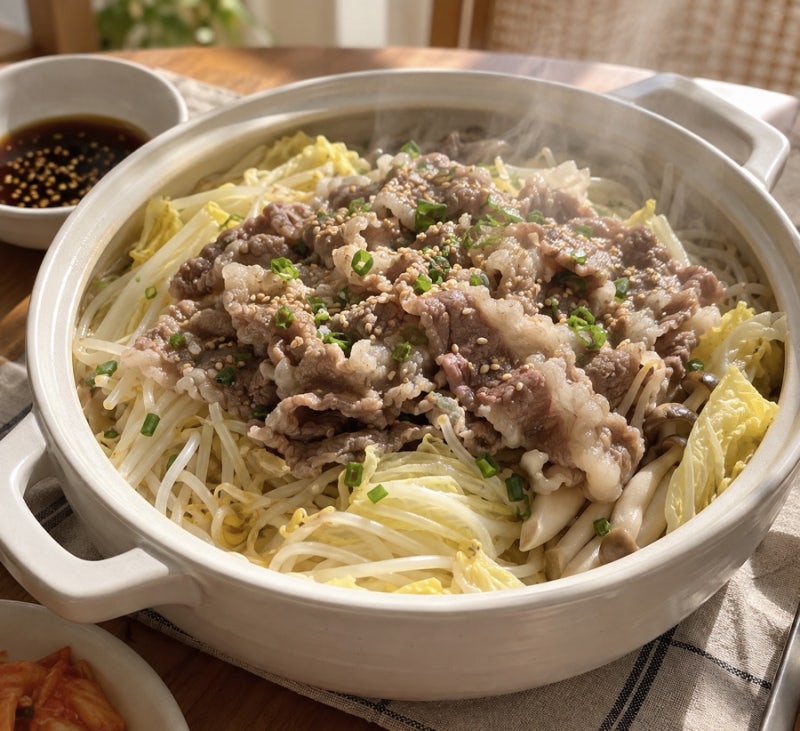 집에서 5분 만에 만드는쉬운 우삼겹 야채찜 레시피