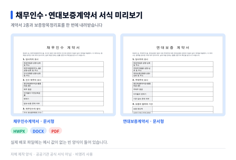 채무인수 연대보증계약서 채무인수계약서· 보증항목정리표 무료 서식 3종 작성법