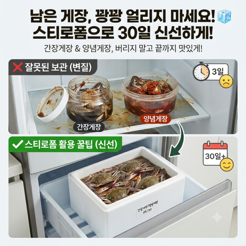 남은 간장게장과 양념게장 오랫동안 맛있게 먹는 스티로폼 보관 팁