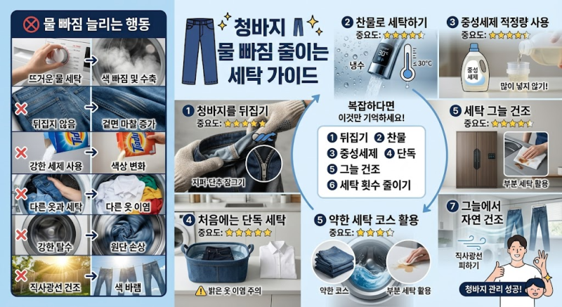 청바지 물 빠짐 심하다면? 세탁 전에 ‘이것’만 하세요! 색상 오래 유지하는 실전 꿀팁!!