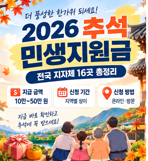 [2026 추석 민생지원금 전국 총정리] 16개 지역별 지급 금액·신청 기간·대리 수령 방법 (최대 5....