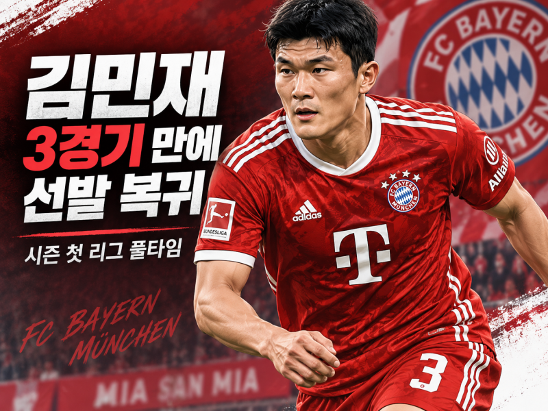 김민재 3경기 만에 선발 복귀, 시즌 첫 풀타임…바이에른 주전 경쟁 다시 시작됐다