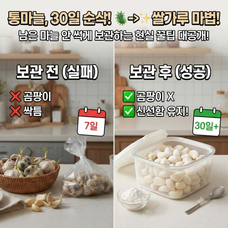 남은 통마늘 곰팡이 없이 한 달 이상 보관하는 쌀가루 활용법