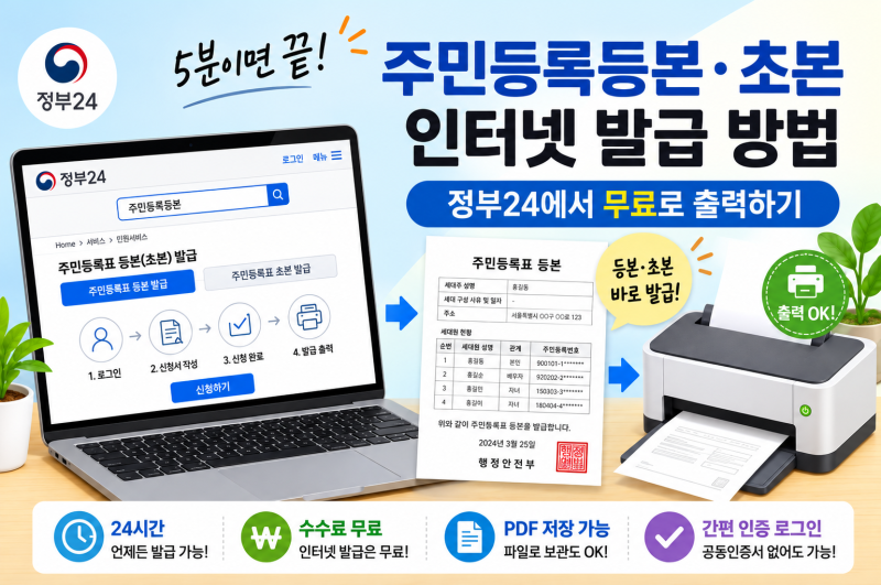 주민등록등본·주민등록초본 발급 방법｜정부24에서 무료로 출력하는 방법｜2026 최신｜전체....