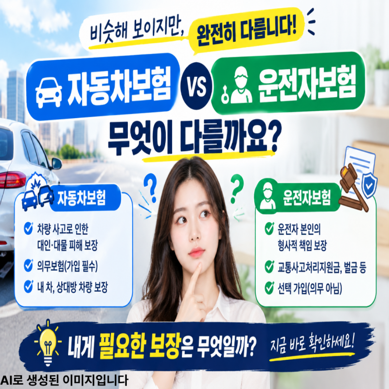 자동차보험과 운전자보험 비슷해 보이지만 완전히 다릅니다