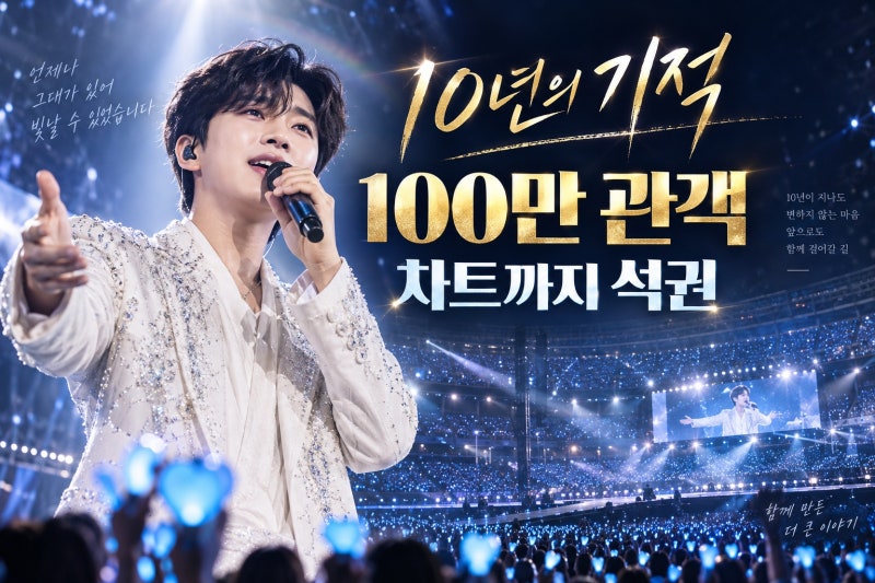 임영웅 데뷔 10주년, 콘서트 누적 100만 관객과 음원 차트 1위가 만든 새로운 기록