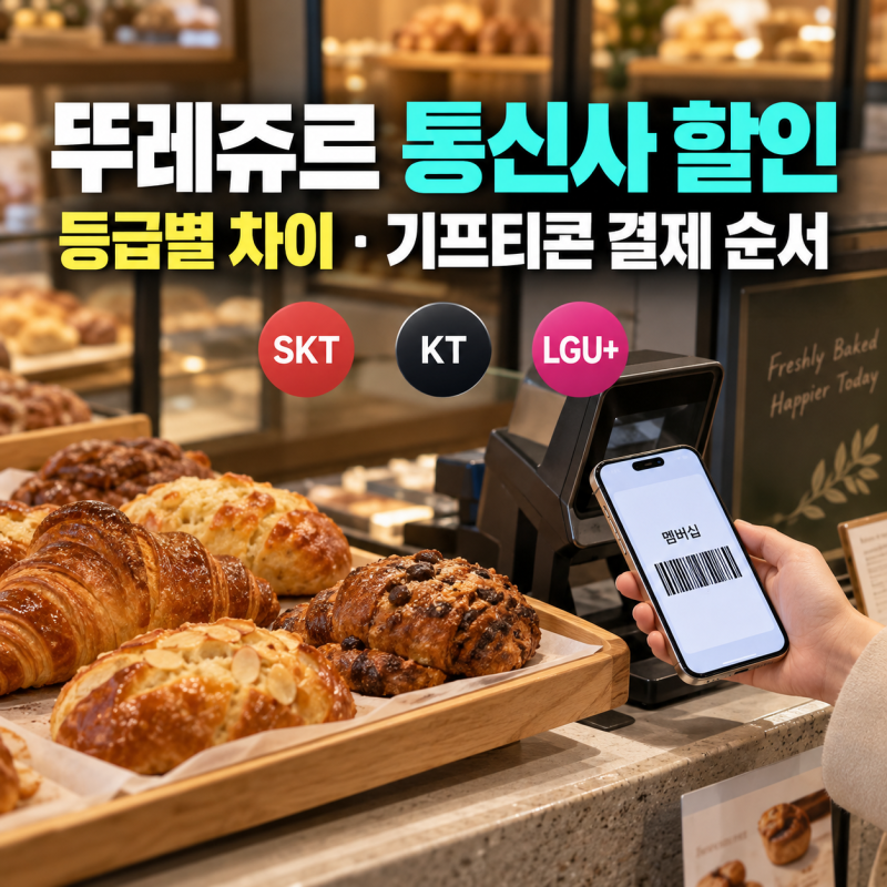 뚜레쥬르 통신사 할인, KT·SKT·LGU+ 등급별 차이와 기프티콘 결제 순서