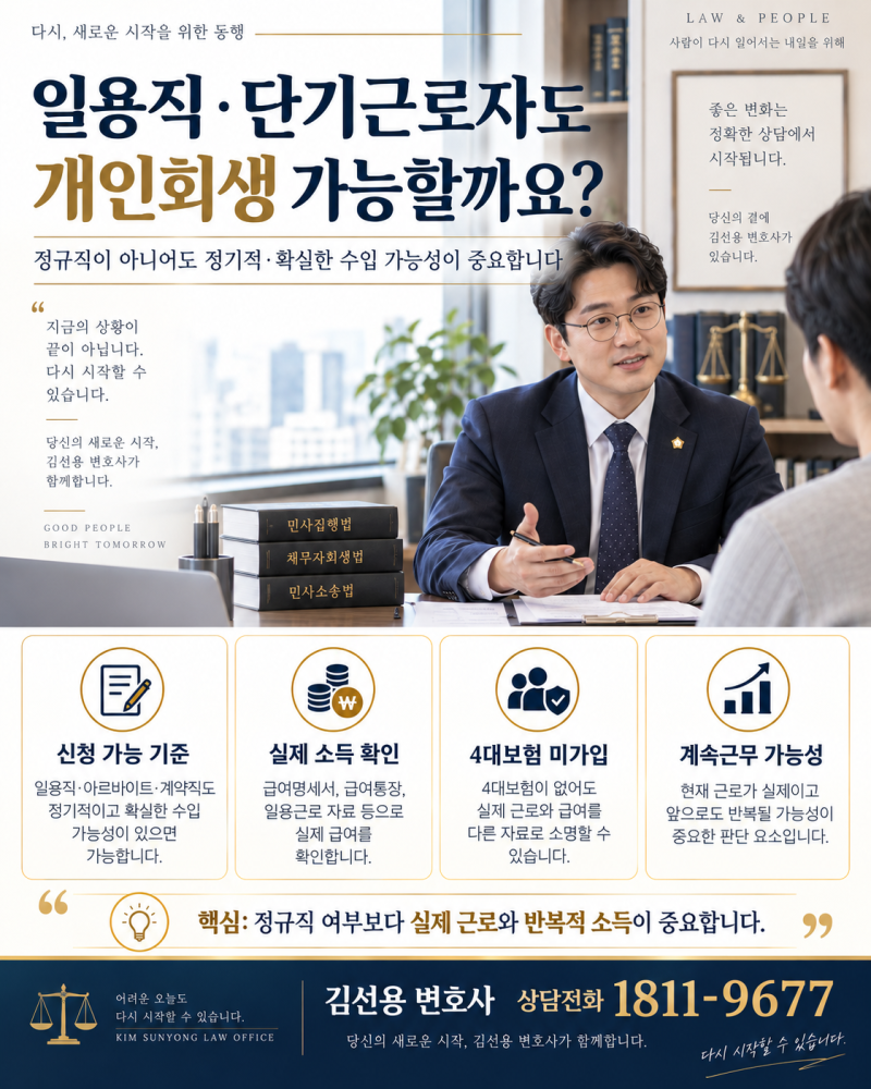 개인회생 일용직·단기근로자도 가능할까요? 소득은 어떻게 계산할까?(서울개인회생, 대전개....