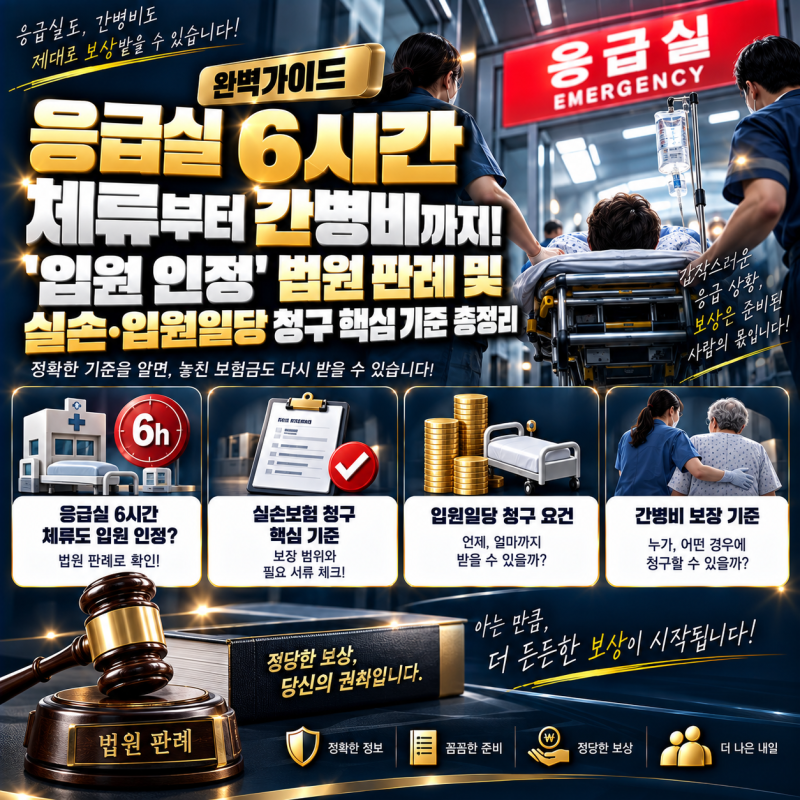 [완벽가이드] 응급실 6시간 체류부터 간병비까지! '입원 인정' 법원 판례 및 실실손·입원일당....