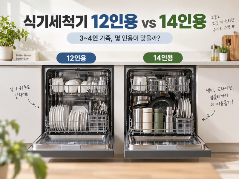 식기세척기 12인용 vs 14인용 차이, 3~4인 가족은 몇 인용이 맞을까?