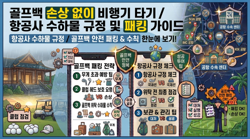 해외 골프 여행 필수 코스: 항공사 규정 확인부터 골프백 손상 방지 패킹 꿀팁