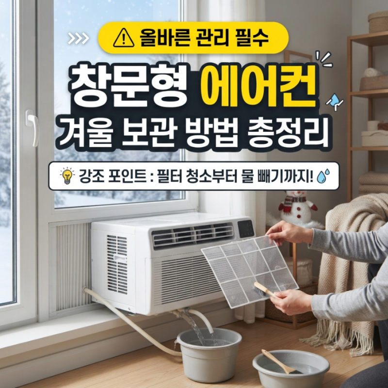 창문형 에어컨 겨울 보관 방법｜필터 청소부터 물 빼기까지