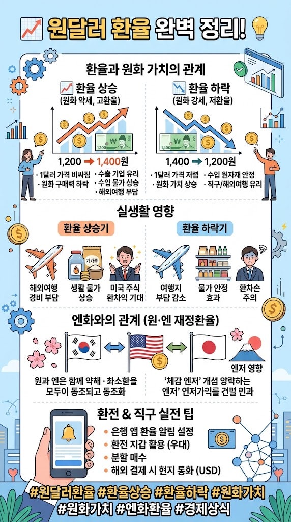 원달러 환율 완벽 정리! 원화 가치 상승·하락 의미부터 엔화 관계와 실생활 영향까지 ✨
