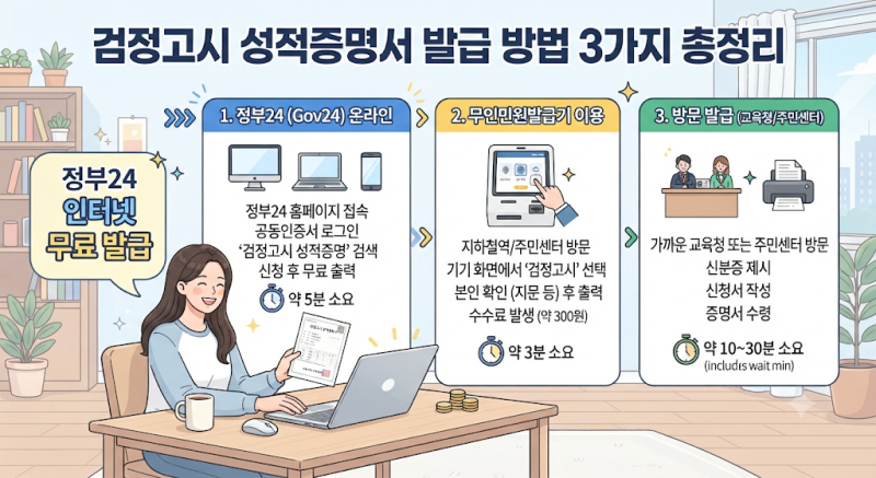 검정고시 성적증명서 발급 방법 3가지 총정리 (정부24 인터넷 무료 발급)