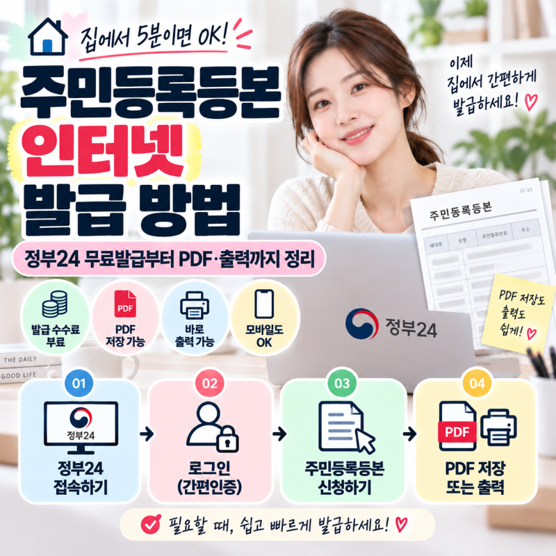 주민등록등본 인터넷 발급 방법, 정부24 무료발급부터 PDF·출력까지 정리