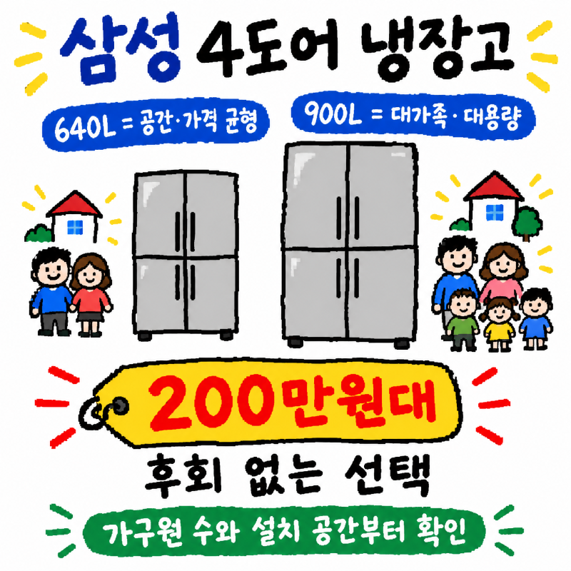 삼성 4도어 냉장고 640L 900L 200만원대 후회 없는 선택법