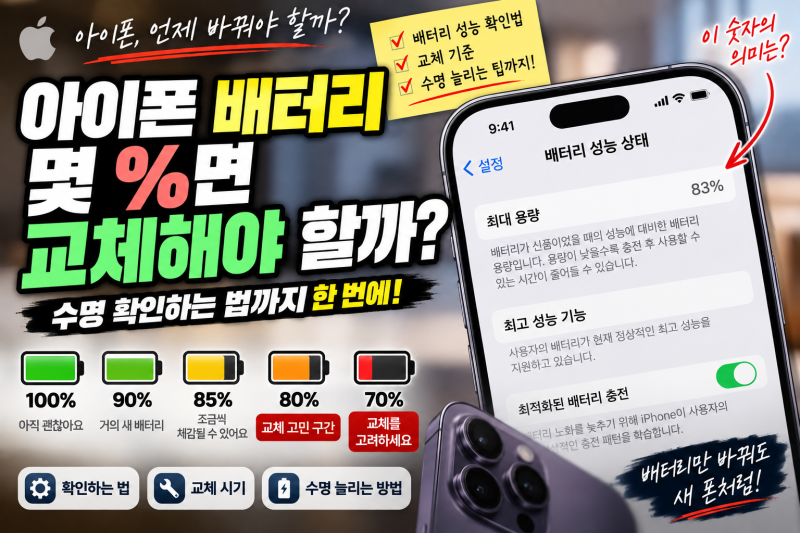 아이폰 배터리 성능 몇 %면 교체해야 할까? 수명 확인하는 법