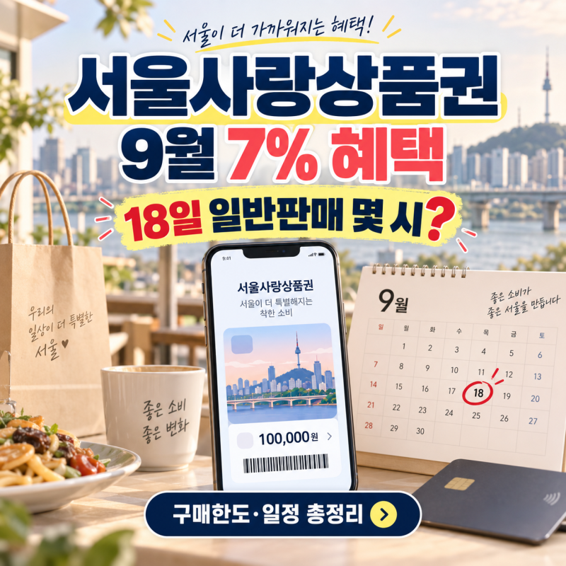 서울사랑상품권 9월 7% 혜택, 18일 일반판매 몇 시? 구매한도와 일정 총정리