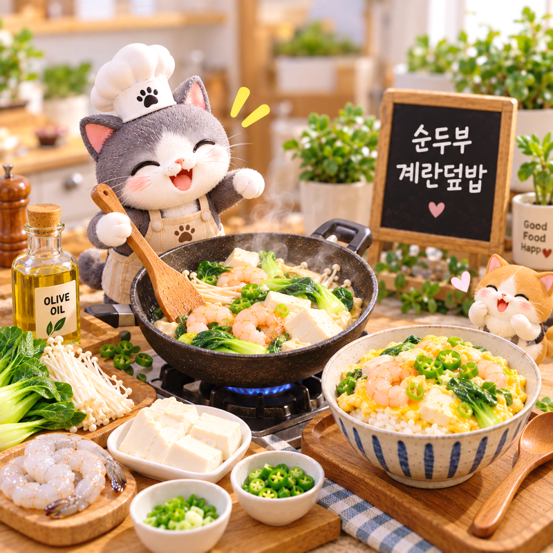 순두부 다이어트 요리 탄단지 챙긴 새우 계란덮밥