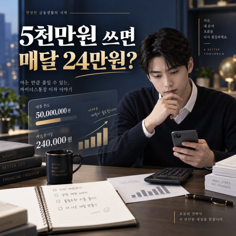 마이너스통장 5천만원 쓰면 한 달 이자 얼마? 금리 6%면 약 24만7천원