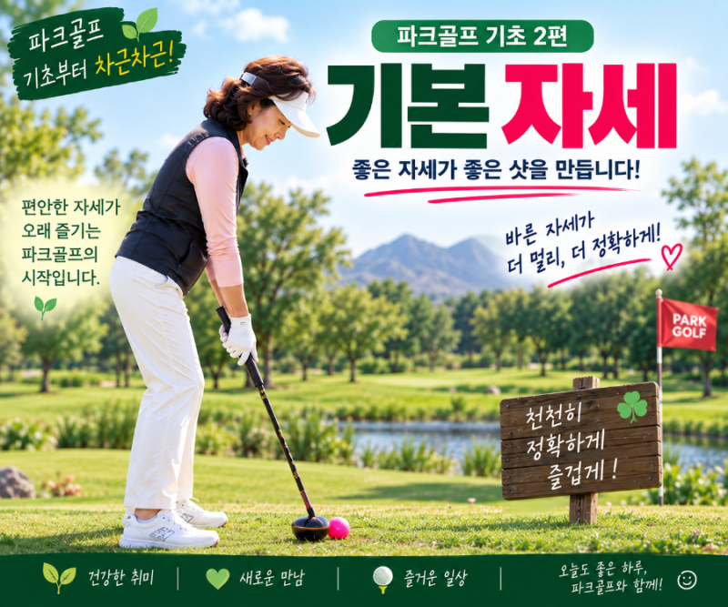 파크골프 기본 자세｜공 위치와 발 간격은 어떻게 해야 할까?