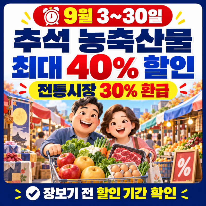 추석 농축산물 할인지원, 대형마트 최대 40%에 온누리상품권 30% 환급까지