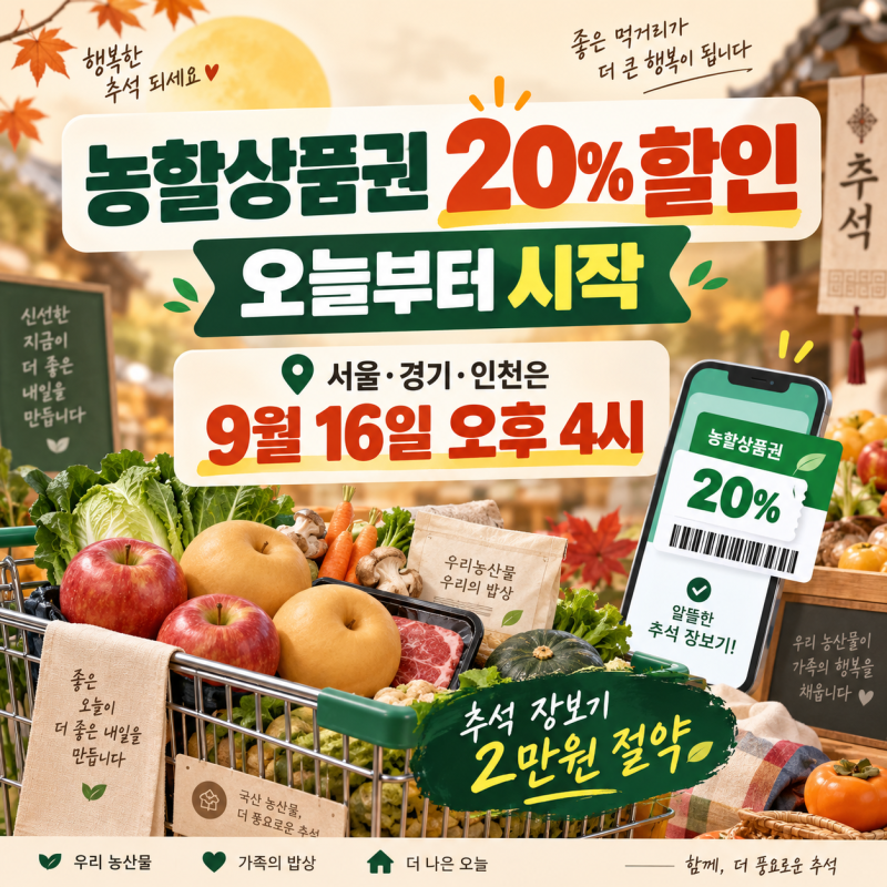 농할상품권 20% 할인 오늘부터｜서울·경기·인천은 언제 살까?