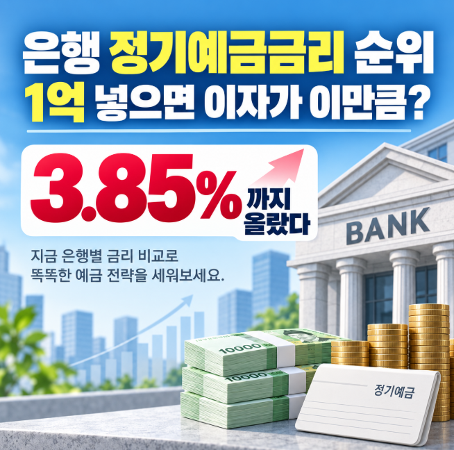 은행 정기예금금리 순위, 1억 넣으면 이자가 이만큼? 3.85%까지 올랐다