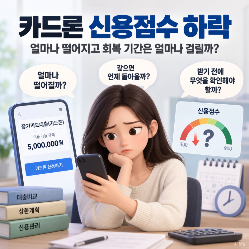 카드론 신용점수 하락｜얼마나 떨어지고 회복 기간은 얼마나 걸릴까?