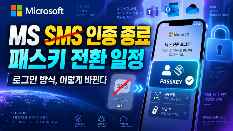 마이크로소프트 SMS 인증 종료 수순, 패스키 전환 일정과 달라지는 로그인 방식
